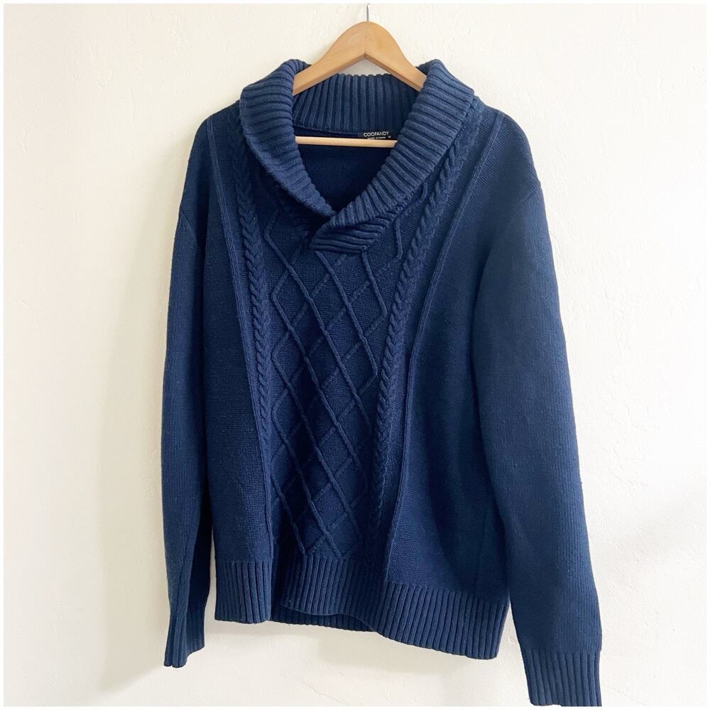 Coofandy Men’s Cable Knit Shawl Collar Sweater Chunky Size Medium Preppy Money